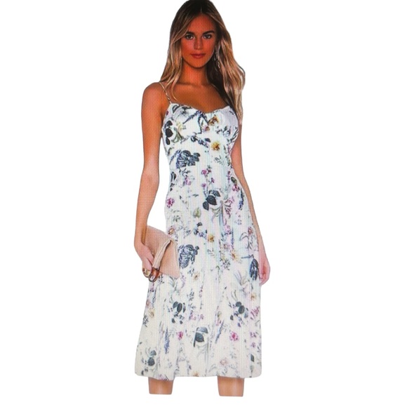 Bailey 44 Dresses & Skirts - Bailey 44 Puff Pastry Smocked Satiny Floral midi Dress SIZE 4 coquette feminine